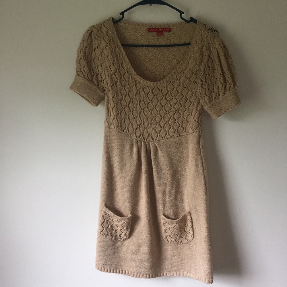 Sweater dress beige pockets sz m JJBasics